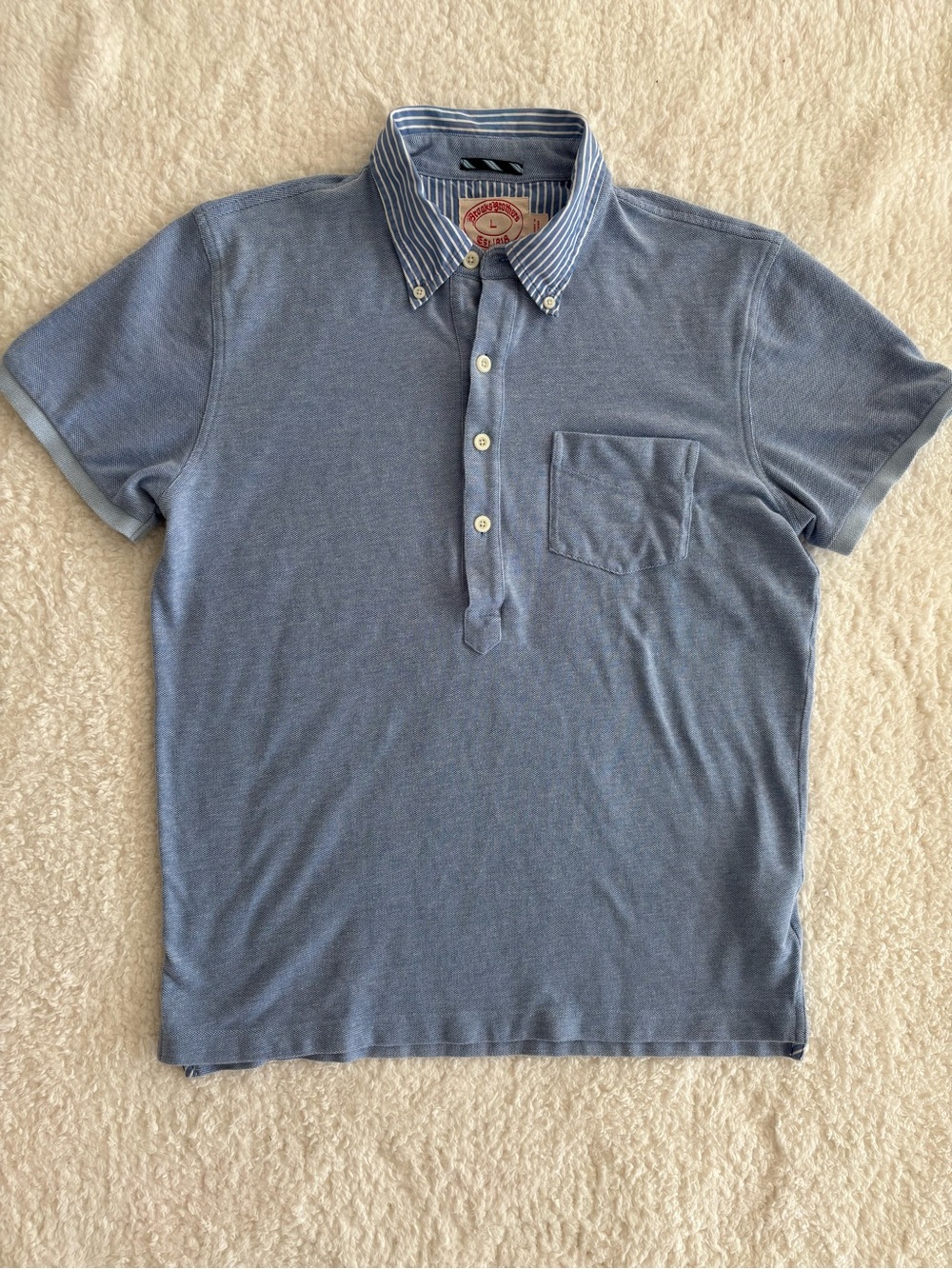 Brooks Brothers Polo Shirt Men’s L Blue Pique Striped Collar Cotton